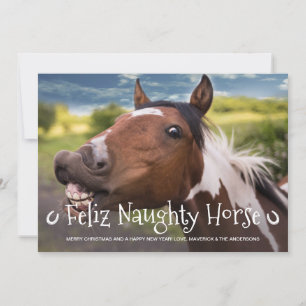 Cartão De Festividades Feliz Naughn Horse Funny Personalizado Foto de Pet