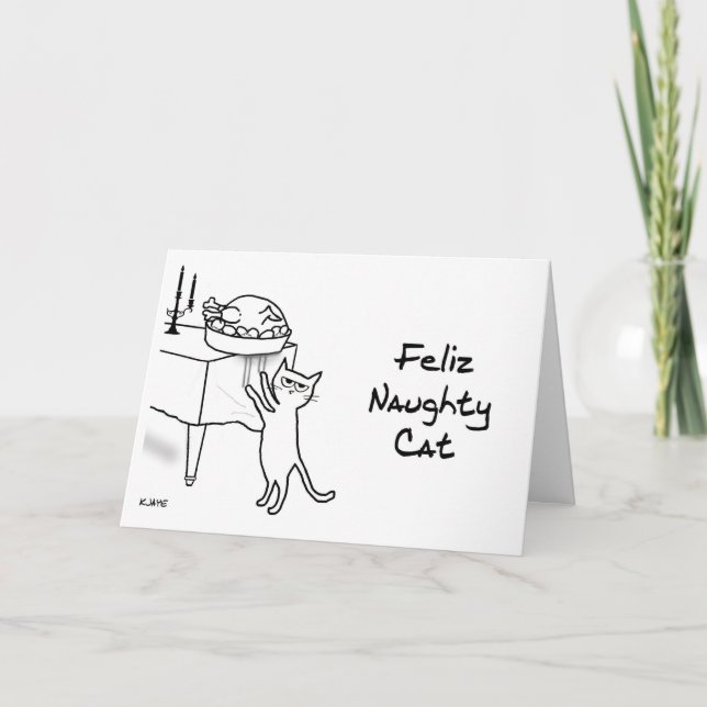 Cartão De Festividades Feliz Naughty Cat - Funny Cat Christmas Holiday (Frente)