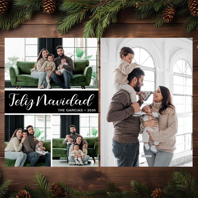 Cartão De Festividades Feliz Navidad 4 Photo Flat Holiday Card (Criador carregado)