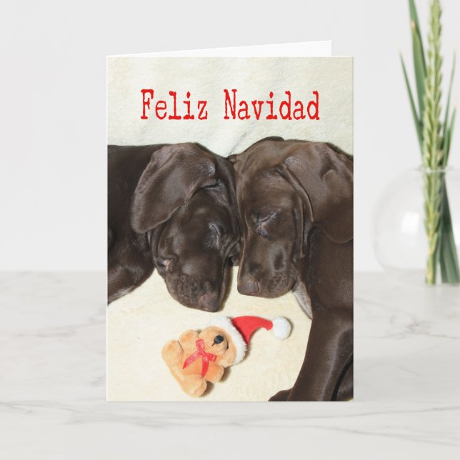 Cartão De Festividades Feliz Navidad Alemã - Puppies Escuros (Frente)
