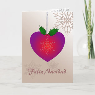 Cartão De Festividades Feliz Navidad, Amo forma cardíaca em flocos de nev