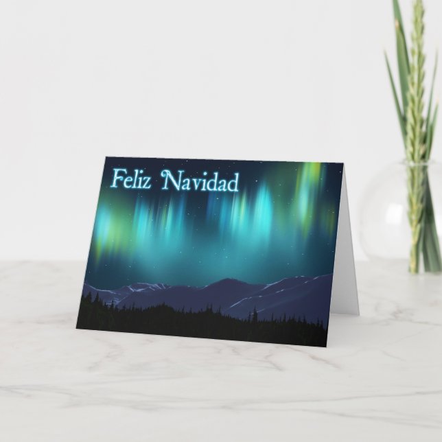 Cartão De Festividades Feliz Navidad - Aurora Borealis (Frente)