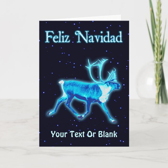Cartão De Festividades Feliz Navidad - Azul Cariou (Reindeer) (Frente)