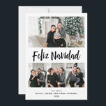 Cartão De Festividades Feliz Navidad | Black and White Multi Photo Grid<br><div class="desc">This simple and stylish holiday card says "Feliz Navidad, " or "Merry Christmas" in Spanish,  in modern handwritten script typography. There is room to add four of your favorite personal photos. The back of the card features trendy black and white polka dots for a fresh,  minimalist look.</div>