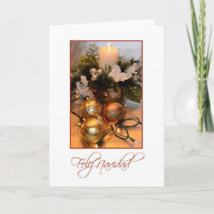 Cartão De Festividades Feliz Navidad, branco espanhol com lâmpadas de ou