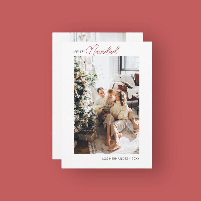 Cartão De Festividades Feliz Navidad Calliografia - Foto Vermelha (Criador carregado)