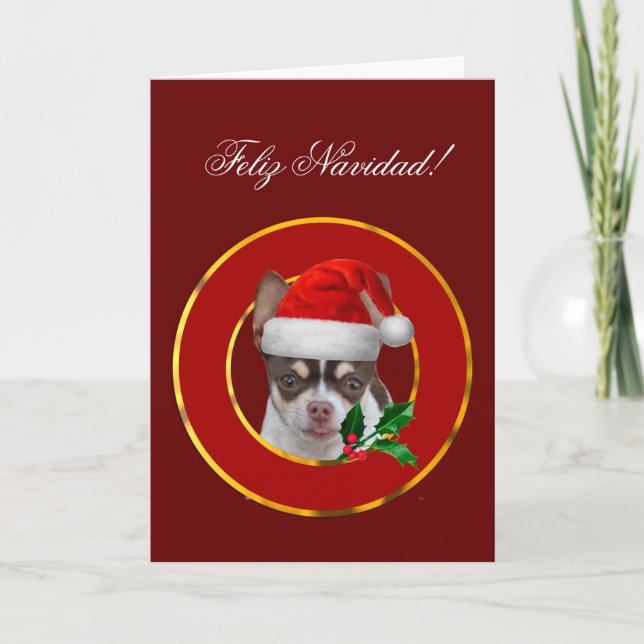 Cartão De Festividades Feliz Navidad chihuahua puppy greeting card (Frente)