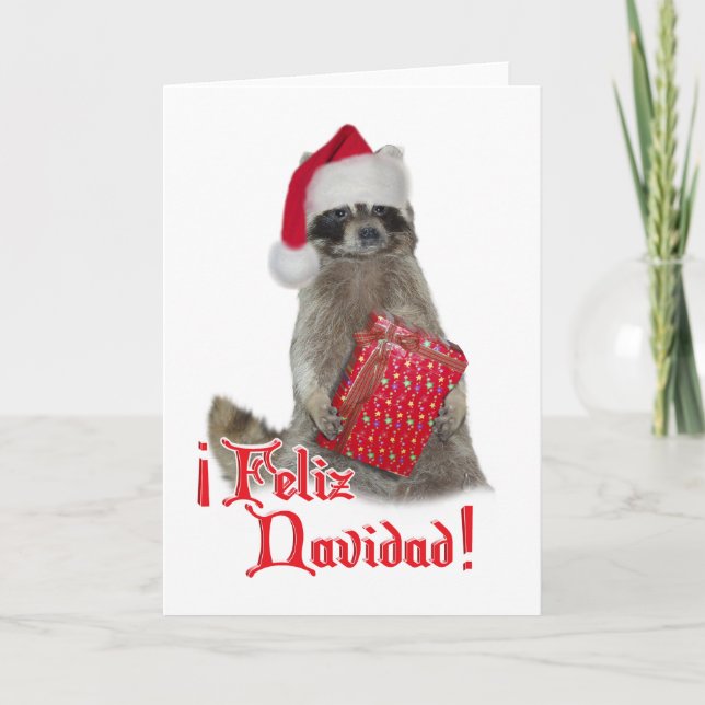 Cartão De Festividades Feliz Navidad - Christmas Raccoon Bandit (Frente)