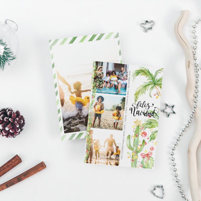 Cartão De Festividades Feliz Navidad | Colagem de Fotos de Natal Cactus (Criador carregado)