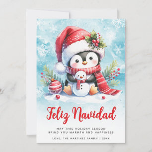 Cartão De Festividades Feliz Navidad Cute Penguin no Natal de Espanha
