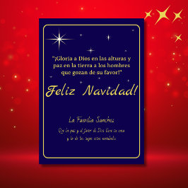 Cartão De Festividades Feliz Navidad Dourado & Azul Lucas 2:14 Verso