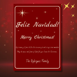 Cartão De Festividades Feliz Navidad Dourado e Vermelho Natal Bilingue