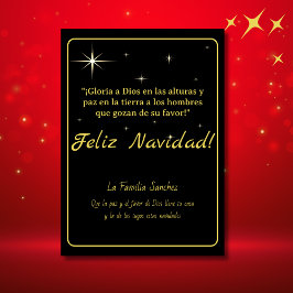 Cartão De Festividades Feliz Navidad Dourado & Preto Lucas 2:14 Verso