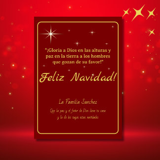 Cartão De Festividades Feliz Navidad Dourado & Vermelho Lucas 2:14 Verso