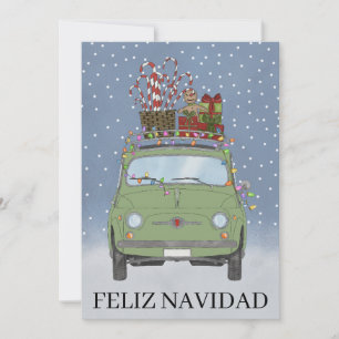 Cartão De Festividades Feliz Navidad Espanhola Green Fiat 500