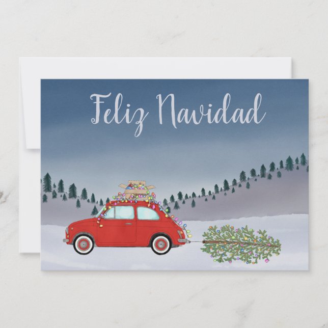 Cartão De Festividades Feliz Navidad Espanhola Red Fiat 500 (Frente)