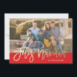 Cartão De Festividades Feliz Navidad Faux Foil Calligraphy Christmas Card<br><div class="desc">This Christmas card features faux gold foil calligraphy with Feliz Navidad on a bright red background.</div>
