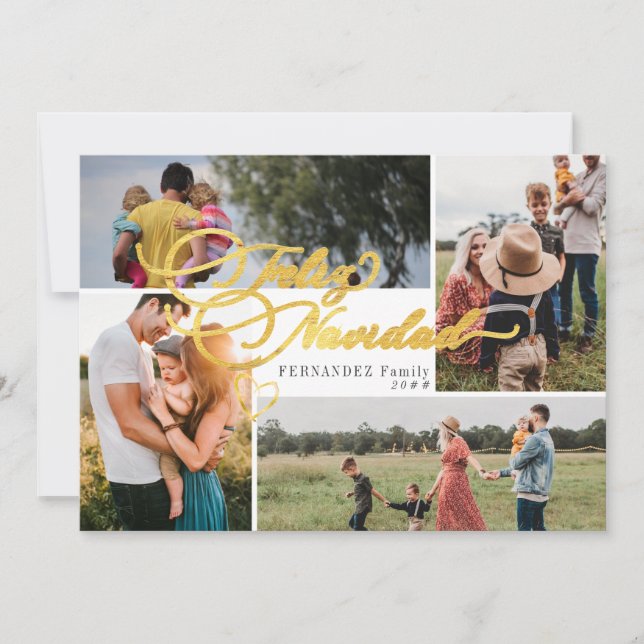 Cartão De Festividades Feliz Navidad Gold Natal Quatro Fotos Colagem (Frente)