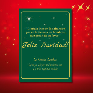 Cartão De Festividades Feliz Navidad Golden & Green Lucas 2:14 Verso
