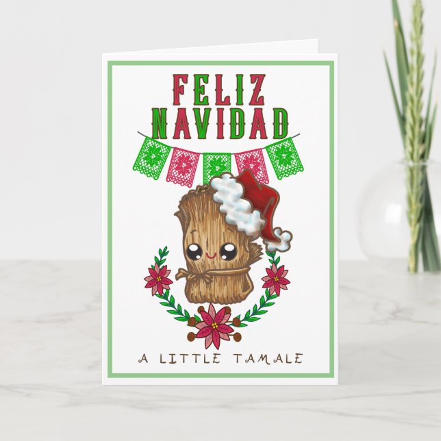 Cartão De Festividades Feliz Navidad - Little Tamale Texto em Espanhol/In (Frente)