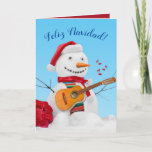 Cartão De Festividades Feliz Navidad "Mariachi Christmas" Snowman<br><div class="desc">A cute snowman wearing a Santa hat and serape,  playing his "guitarron" aka: "vihuela" and singing,  "Feliz Navidad!" In keeping with the Mariachi theme,  the inside says,  "Wishing you a Mariachi Christmas and a Happy New Year!"</div>
