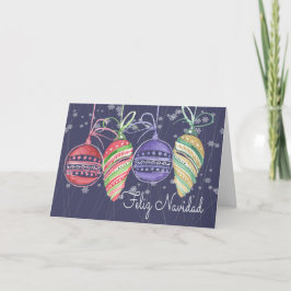 Cartão De Festividades Feliz Navidad Natal Baubles Watercolor