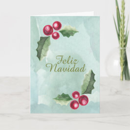 Cartão De Festividades Feliz Navidad Natal Holly Berry Watercolor