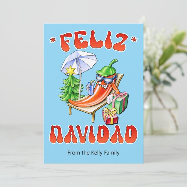 Cartão De Festividades Feliz Navidad Natal Personalizável (Em pé/Frente)