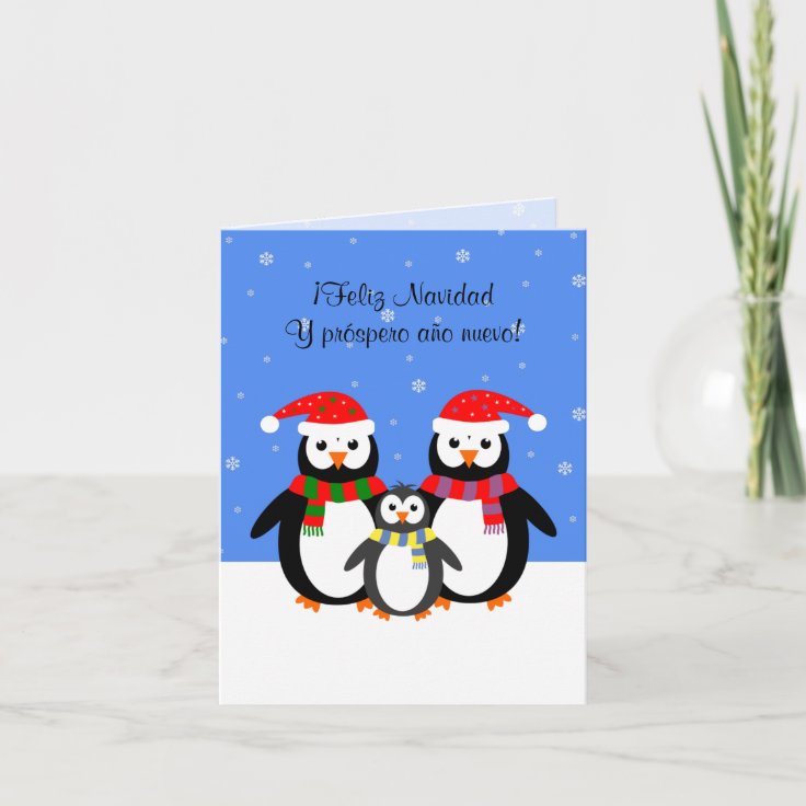Cartão De Festividades Feliz navidad natal pinguins do ano novo espanhol |  