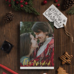 Cartão De Festividades Feliz Navidad Photo Christmas Holiday Card<br><div class="desc">Modern photo holiday greeting card in a gold "Feliz Navidad" design. Customized with your photo, greeting and names. The backside of card reverses to a gold and white Christmas tree and deer pattern on the back.</div>