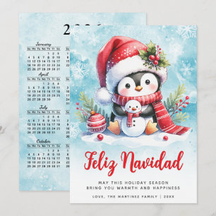 Cartão De Festividades Feliz Navidad Pinguim Fofo Natal Espanhol
