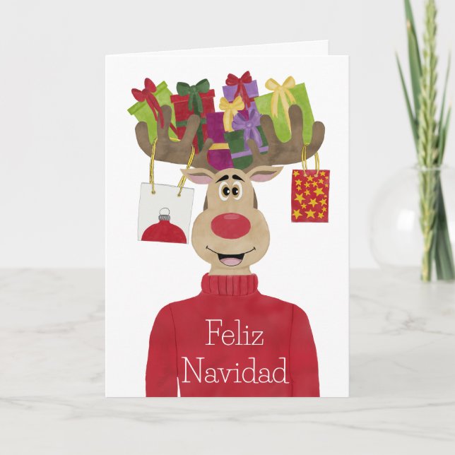 Cartão De Festividades Feliz Navidad, Reindeer de Natal Espanhol (Frente)