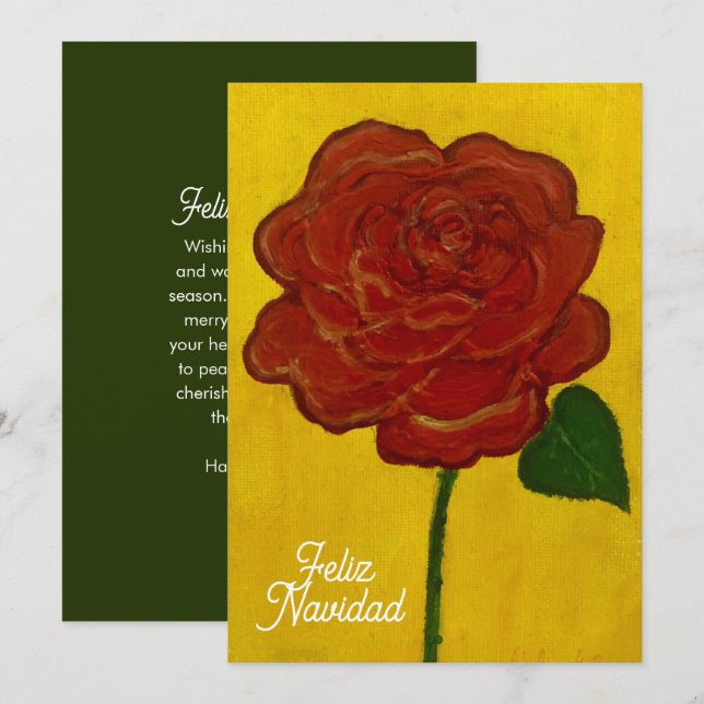 Cartão De Festividades Feliz Navidad Rosa Vermelha Pintada (Frente/Verso)