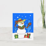 Cartão De Festividades Feliz Navidad Snowman<br><div class="desc">Feliz Navidad Snowman. Diga Feliz Natal em Espanhol com este bonitinho bonitinho bonitinho bonitão. Ele apresenta um boneco de neve vestindo um sombrero e tocando maracas. É contra um fundo azul com neve caindo e se apresenta na frente.</div>