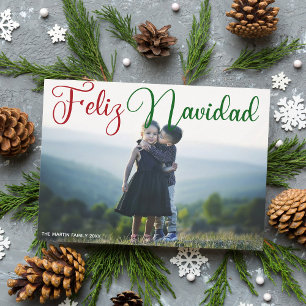Cartão De Festividades Feliz Navidad Vermelho Verde Script Foto Espanhol