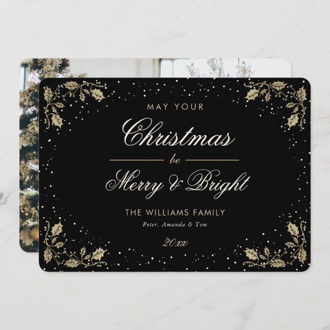 Cartão De Festividades Feliz Negra e Neve Negra Natal (Frente/Verso)