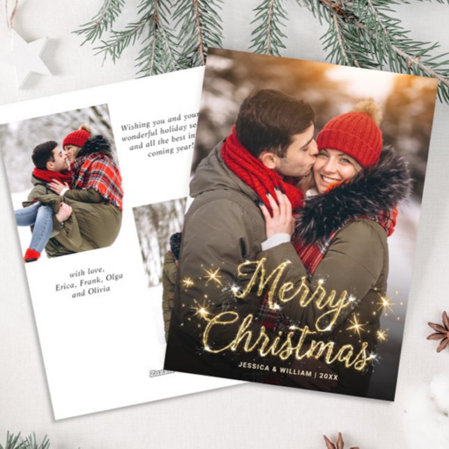 Cartão De Festividades Feliz Ouro de Natal Sparkle 3 PHOTO Saudação (Criador carregado)