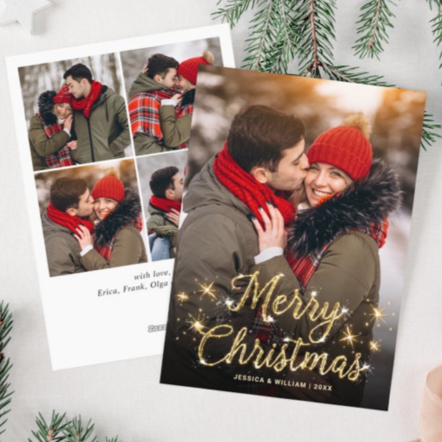 Cartão De Festividades Feliz Ouro de Natal Sparkle 5 FOTO Saudação (Criador carregado)