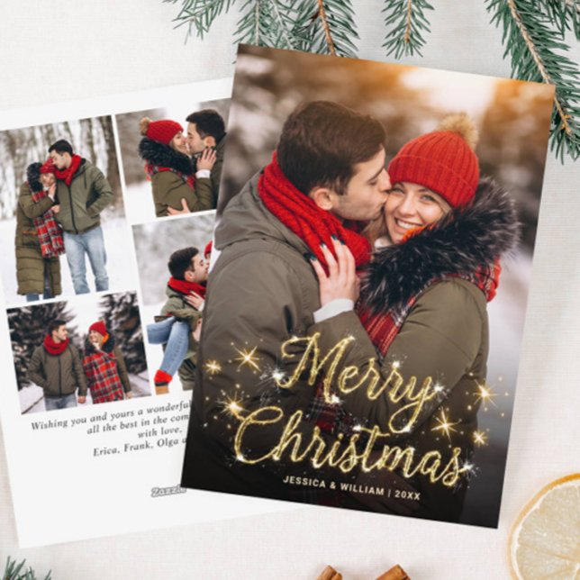 Cartão De Festividades Feliz Ouro de Natal Sparkle 5 FOTO Saudação (Criador carregado)