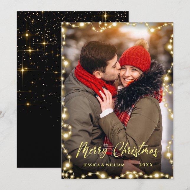 Cartão De Festividades Feliz Ouro de Natal Sparkle PHOTO Saudação (Frente/Verso)