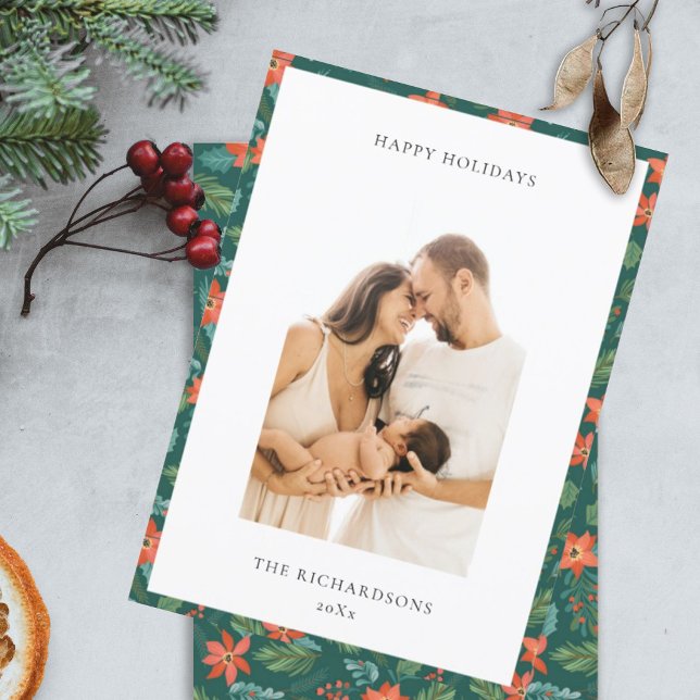 Cartão De Festividades Feliz Padrão Floral de Natal Vermelho Verde (Criador carregado)