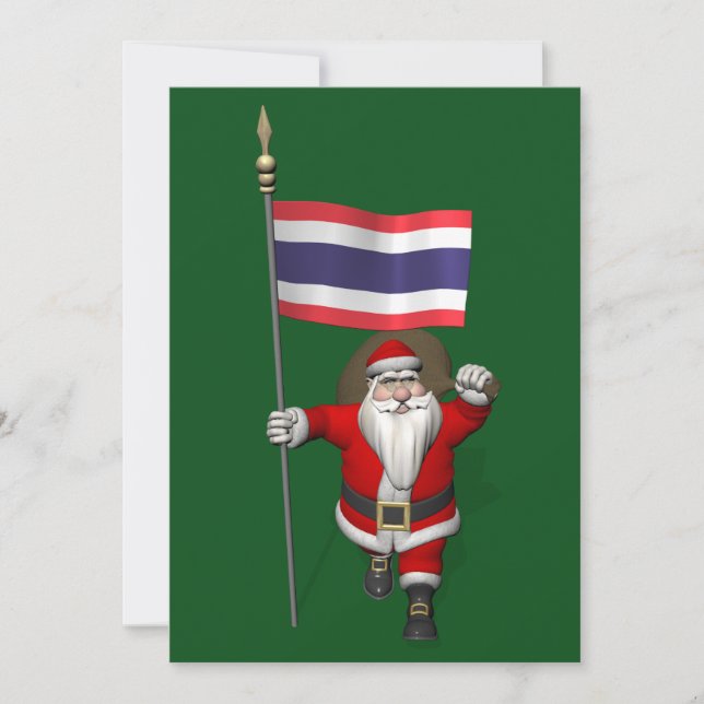 Cartão De Festividades Feliz Pai Natal Com Bandeira Da Tailândia (Frente)