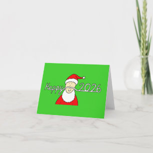 Cartão De Festividades Feliz Papai Noel 2026 com Bigode Divertido