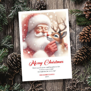 Cartão De Festividades Feliz Papai Noel Clássico Com Saudação de Natal do