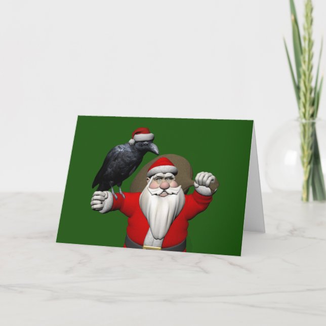 Cartão De Festividades Feliz Papai Noel com Enorme Raven (Frente)