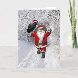 Cartão De Festividades Feliz Papai Noel com Enorme Raven