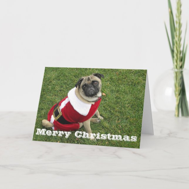 Cartão De Festividades Feliz Papai noel de Natal Pug (Frente)
