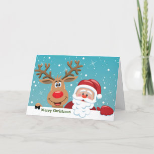Cartão De Festividades Feliz Papais noeis de Natal e Reindeer