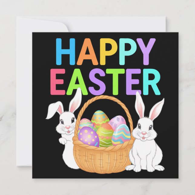 Cartão De Festividades Feliz Páscoa 2025  Ovos Coelho Bonito Coelho (Frente)