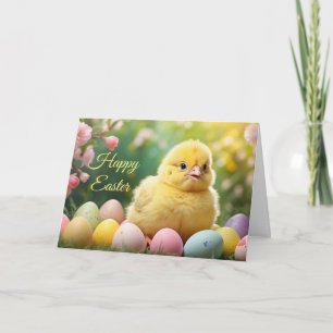 Cartão De Festividades Feliz Páscoa Baby Frango com Ovos Pintados 